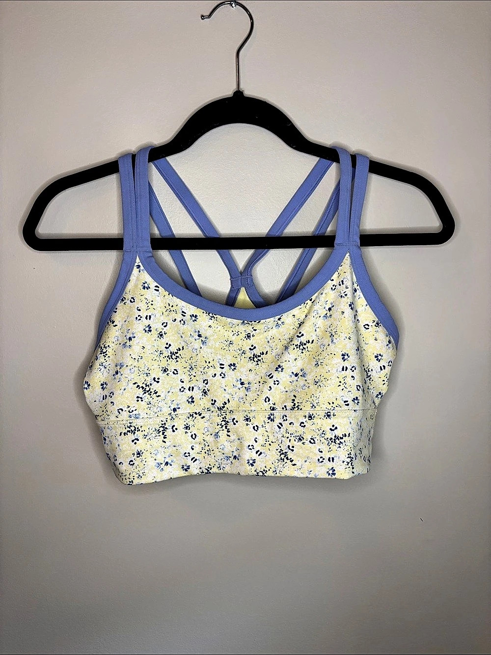 Fabletics Blue Floral Crossback Sports Bra Yellow & Blue